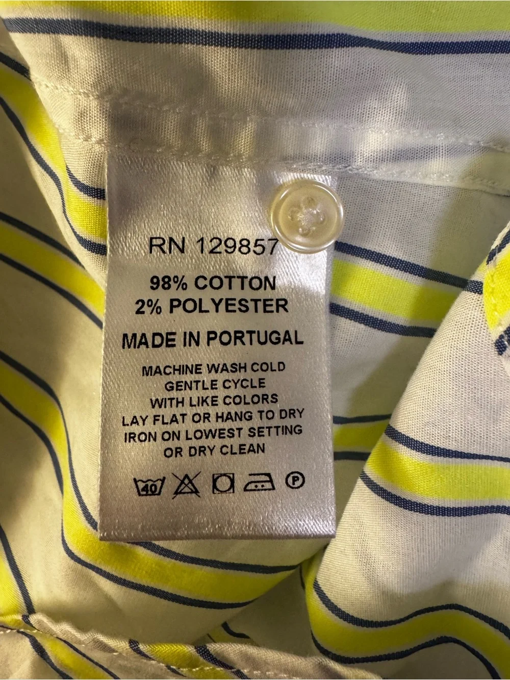 The Shirt by Rochelle Behrens White & Chartreuse Striped Button Up -Size L NWT